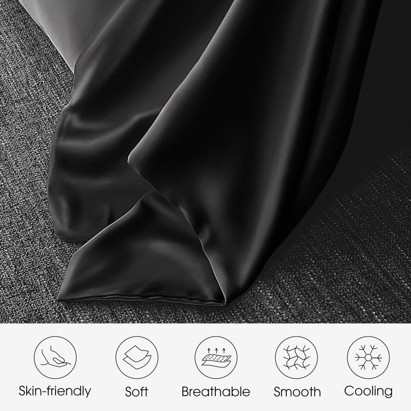 WLOSJ 100% Silk Pillow Cases 2 Pack Queen Size Mulberry Silk Pillowcase for Hair and Skin Set of 2 Highest Grade 6A Silk Soft Breathable Cooling with Hidden Zipper  Black - Image 3